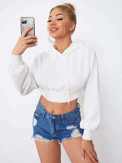 SHEIN Branco Cordão Simples Ocasional Suéter

