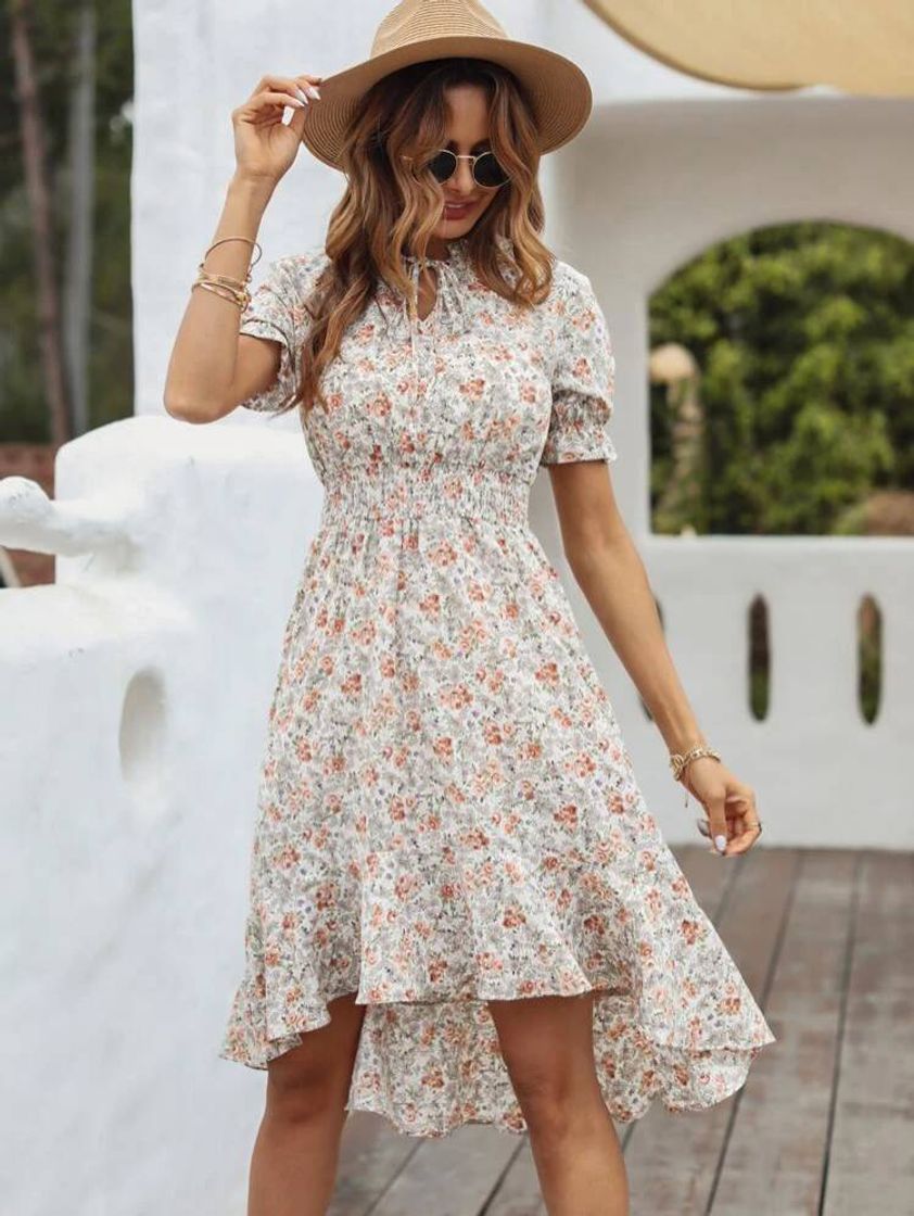 Fashion Bainha De Ruffle Florzinhas Boho Vestido

