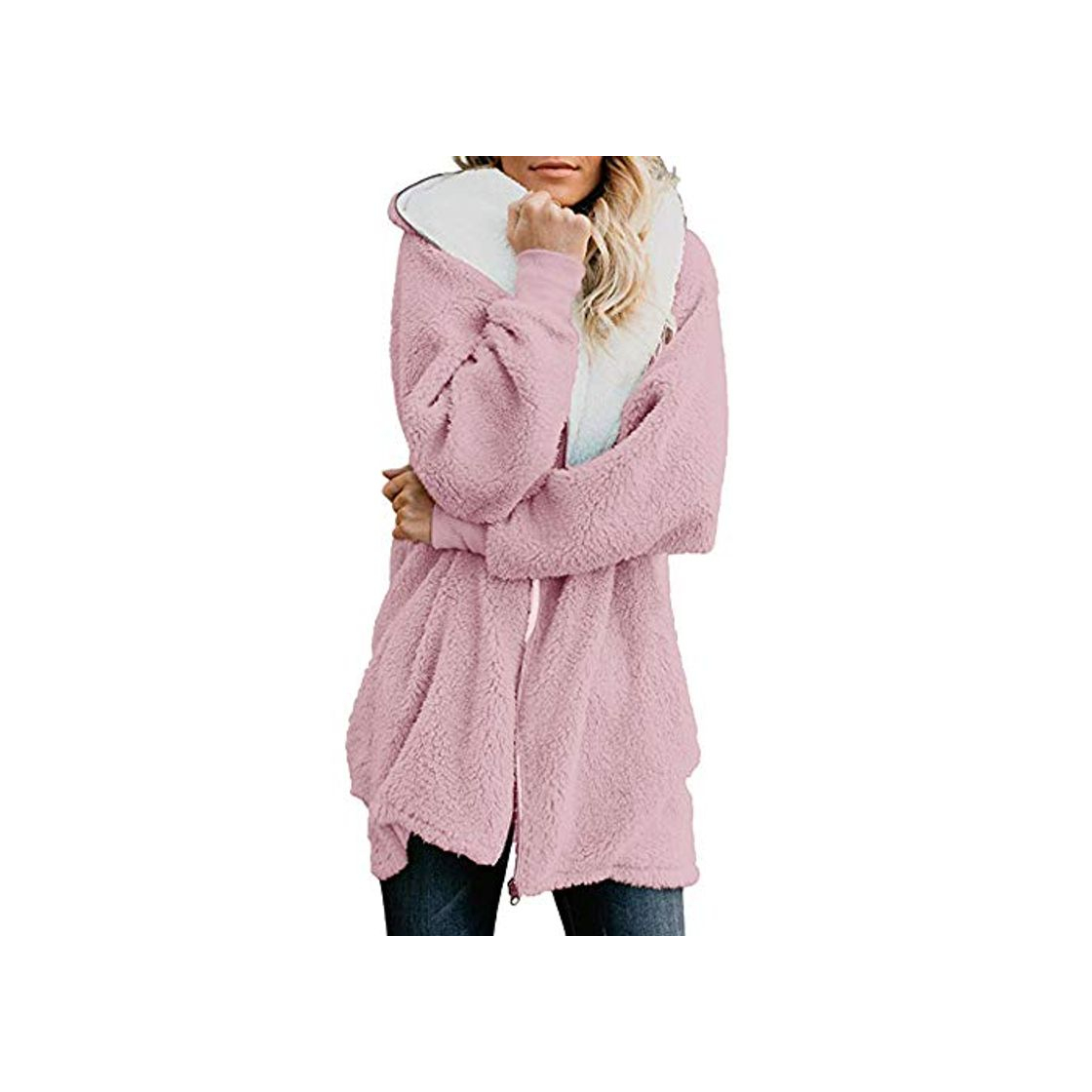 Fashion Reooly Chaqueta de Punto con Capucha, Forro Polar, Cremallera Extragrande para Mujer