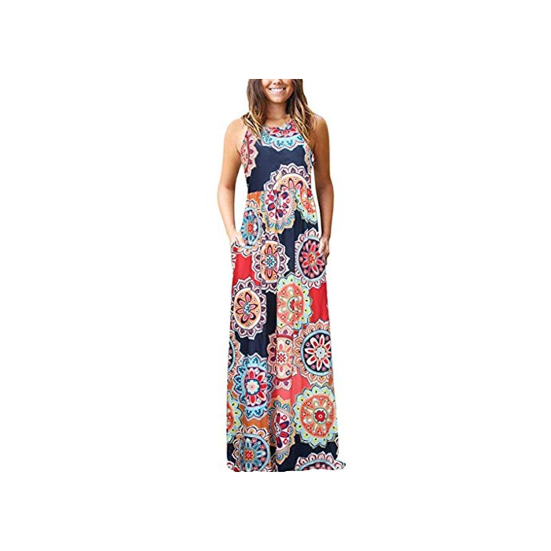 Fashion Reooly Sin mangas vestido maxi largo Con Impreso cuello o mangas casuales