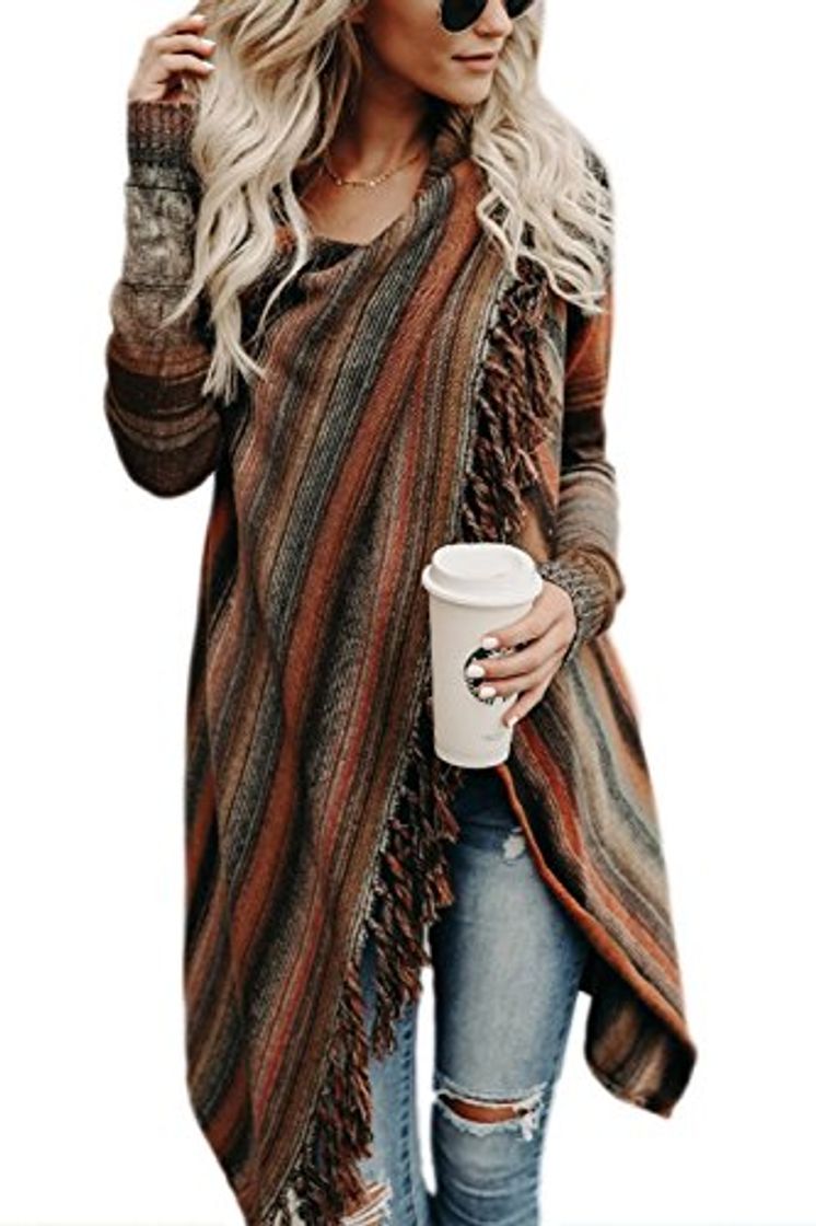 Moda Zilcremo Mujer Frente Abierto Borla Cardigan Abrigos Suéter Poncho De Punto Suéteres Top Orange S