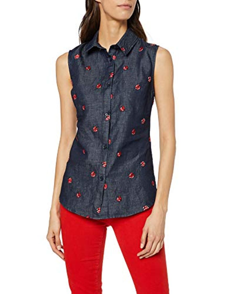 Product Love Moschino Embroidered Allover Ladybirds_Chambray Sleeveless Shirt Blusa, Azul