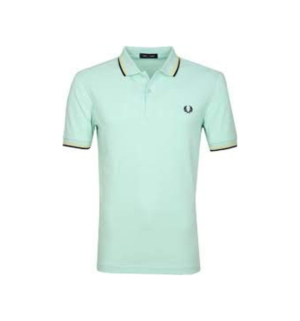 Moda Fred Perry Twin Tripped Shirt Camisa de Tenis, Misty Jade