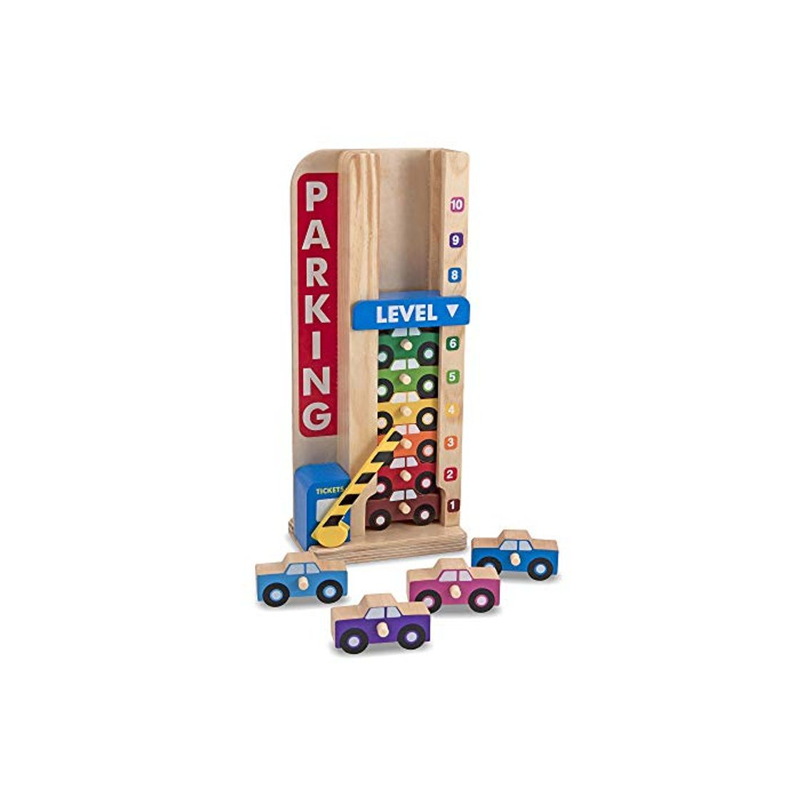 Products Melissa & Doug 5182 Stack & Count Wooden Parking Garage with 10 Cars