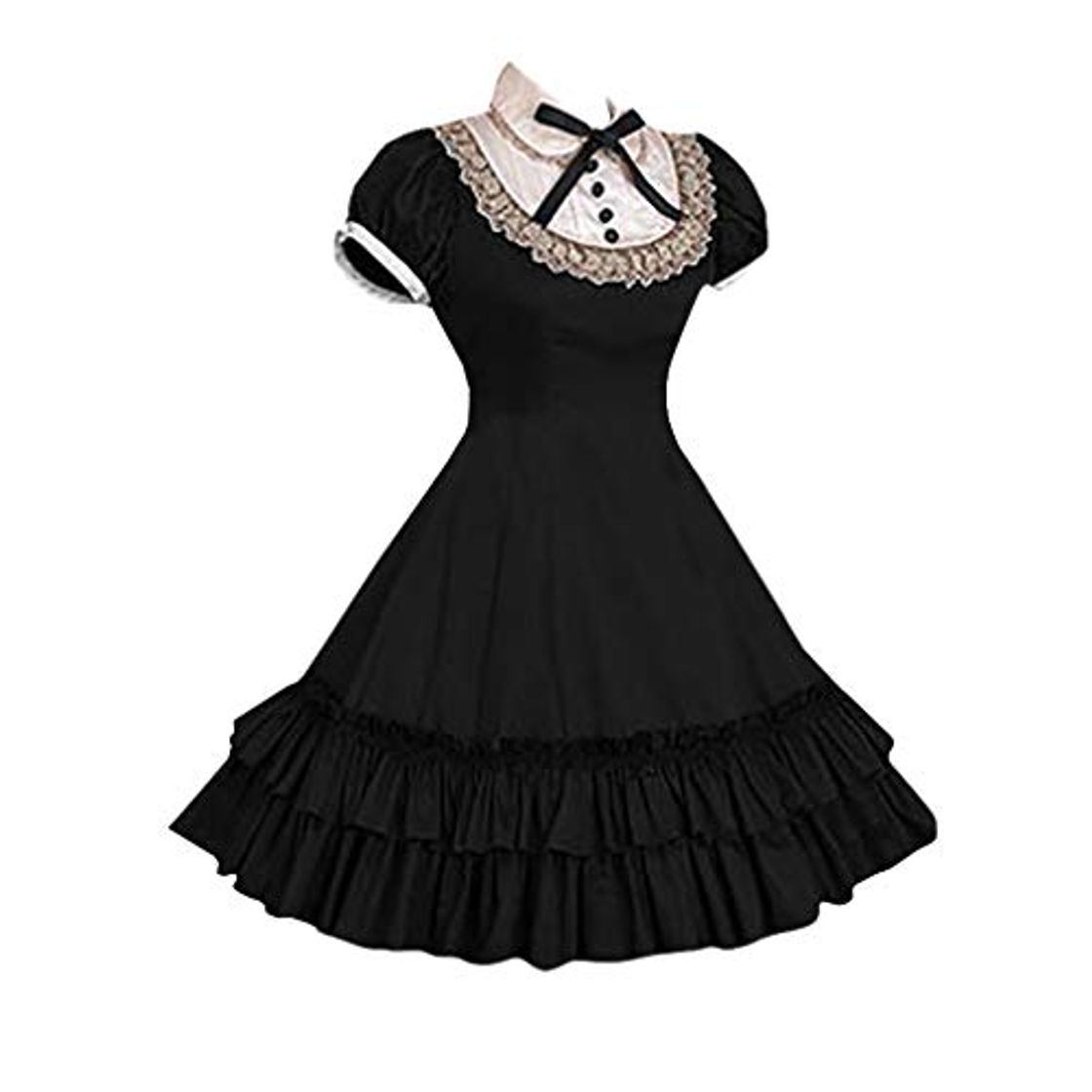 Moda JIXUAN Vestido Estilo Palacio Pequeño Vestido Lolita Lindo Cuello Redondo con Lazo Y Botones Vestido De Decoración Vestido Gótico Steampunk