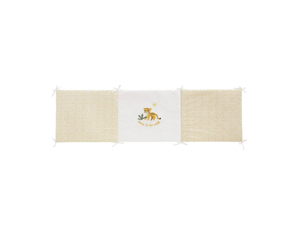 Producto Protector de cuna para bebé de algodón blanco y amarillo mostaza con estampado de leopardo