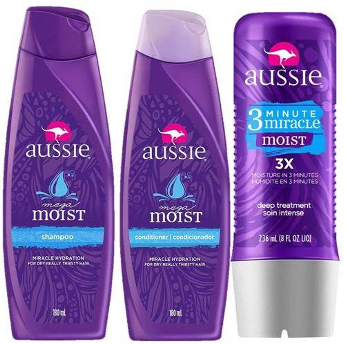 Fashion Kit Aussie Moist: Shampoo + Condicionador 180ml + Tratamento 3 ...