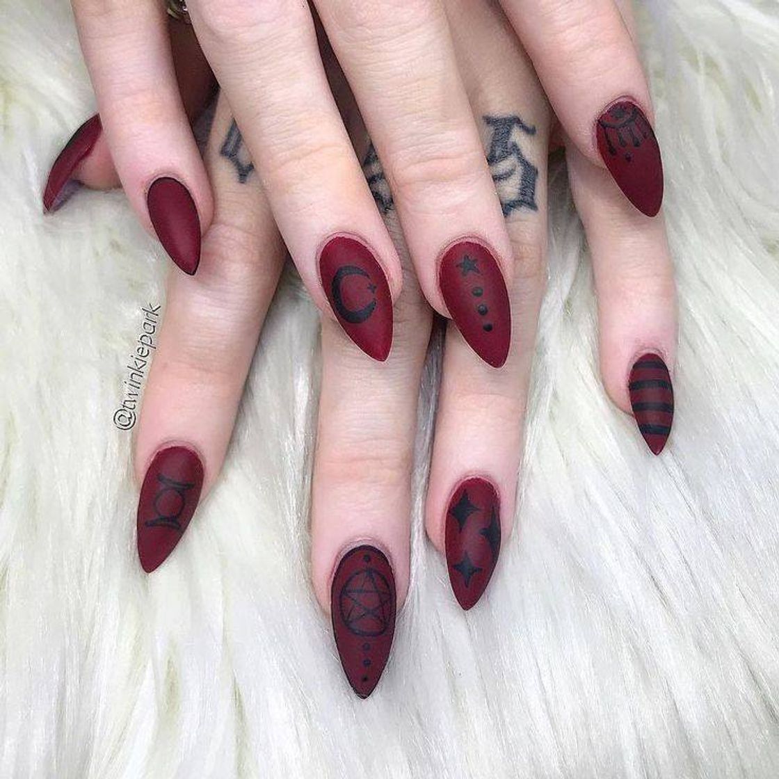 Fashion Red Nails With Black Accents 