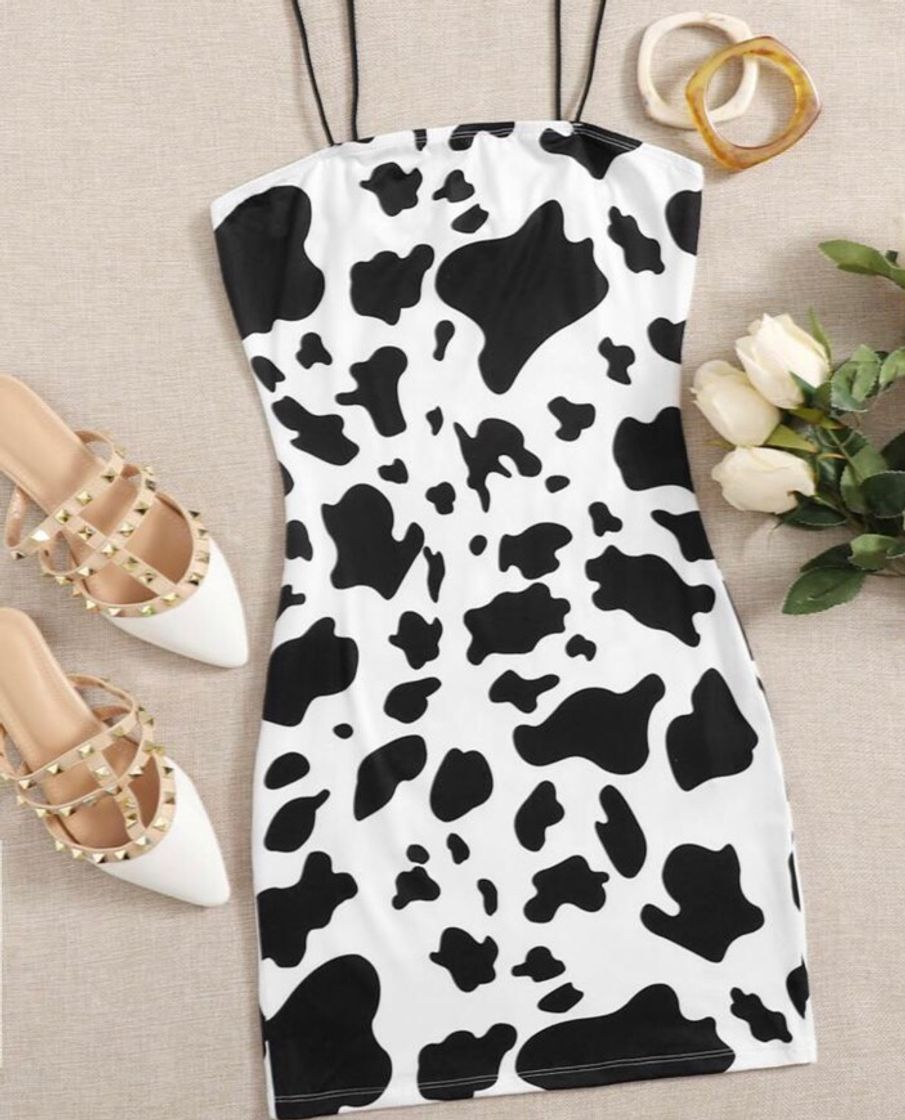 Vestido com estampa de vaca