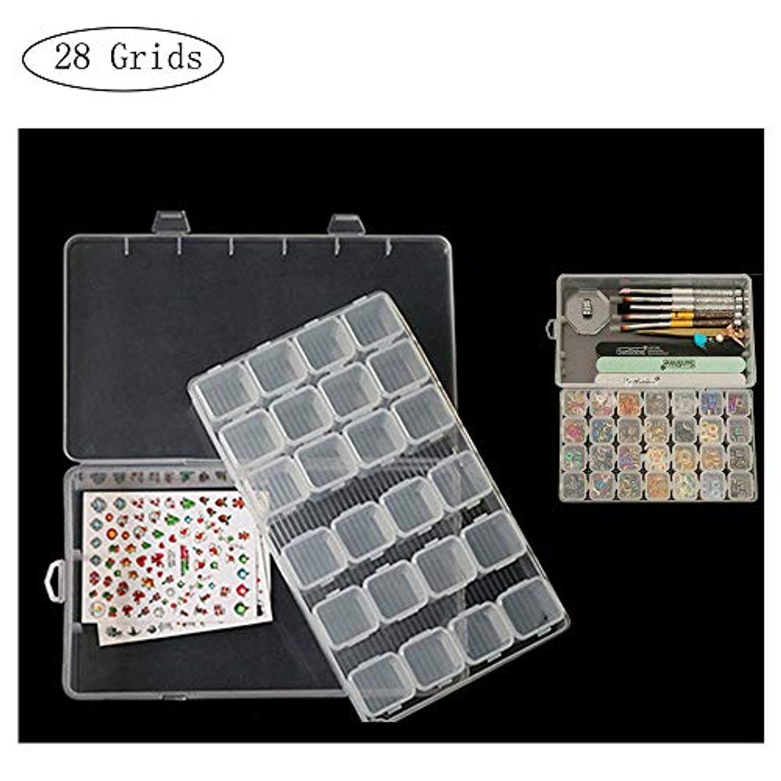 Moda 28-Grid Nail Art Rhinestone Organizador de Plástico Transparente