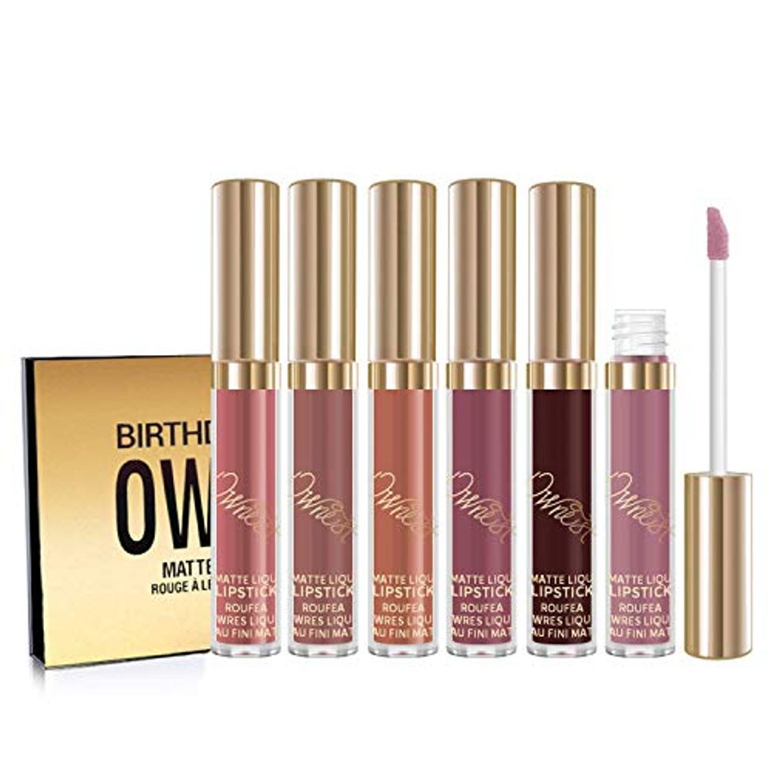 Belleza Ownest 6 Colores Mate Lápiz Labial Líquido Lápiz Labial Brillo Impermeable Larga