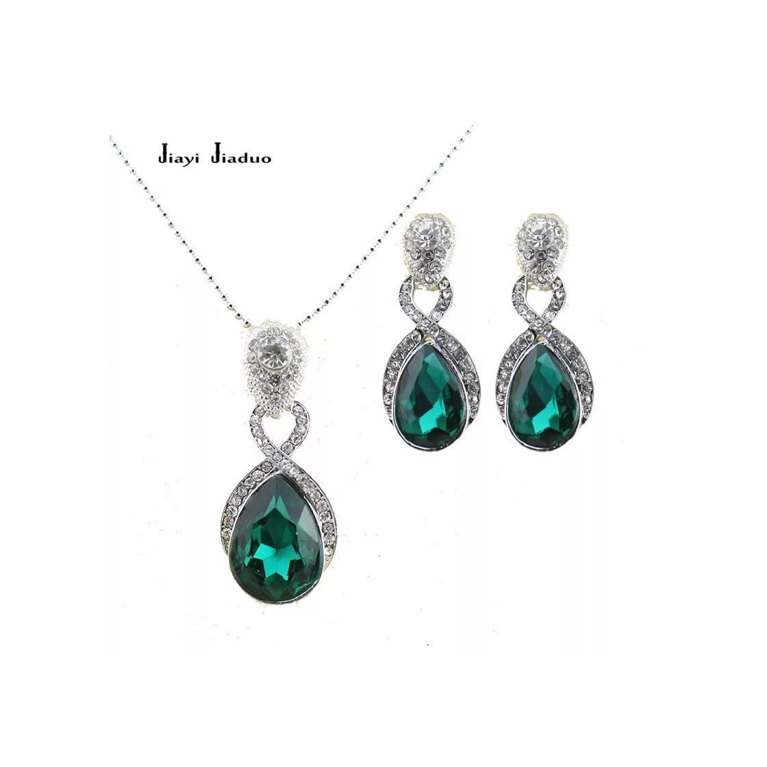 Productos Conjunto de colgante y pendientes plata con diamante esmeralda