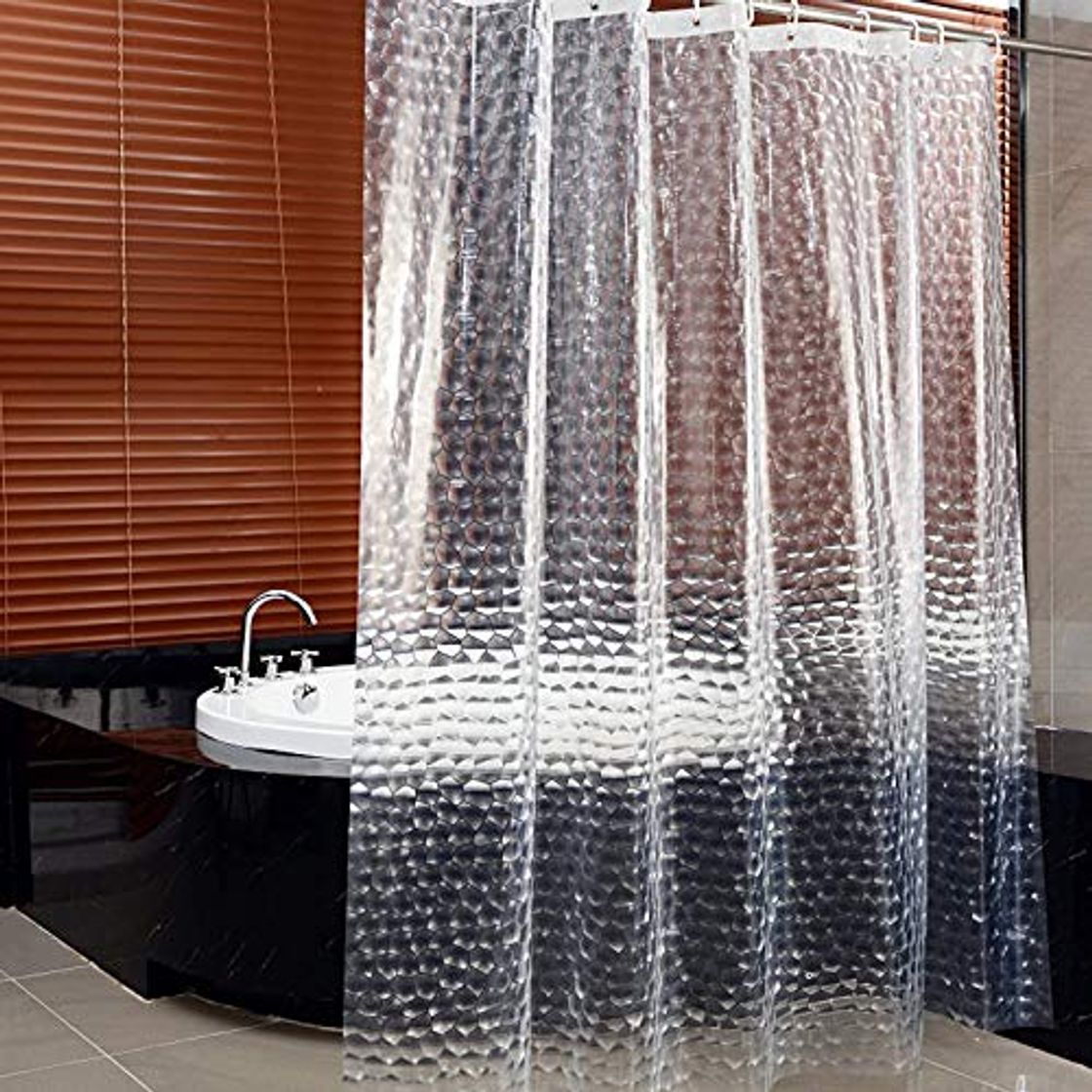 Home Hiveseen Cortina de Ducha para baño y Cubo de Agua 3D Transparente con 12 Ojales y Ganchos de plástico para Ducha o bañera en el hogar Claro 100×180cm