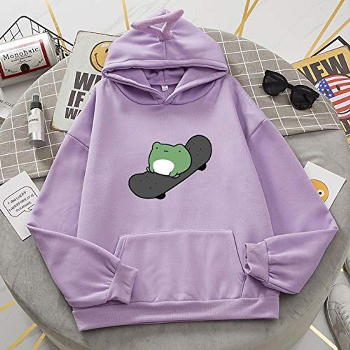 Fashion AFASSW Sudadera con Capucha con Lindo monopatín Rana Sudadera en Blanco Grueso 90S Aesthetic Frog Ropa niñas Sudadera Oversize Plus Size Sudaderas para Adolescentes Adolescentes de Gran tamaño adol