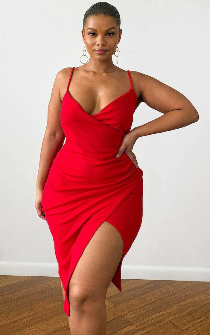 Moda Vestido Vermelho Plus Size