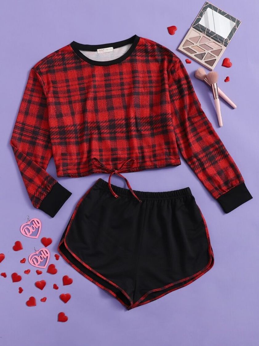 Moda Plaid Shorts PJ Set 