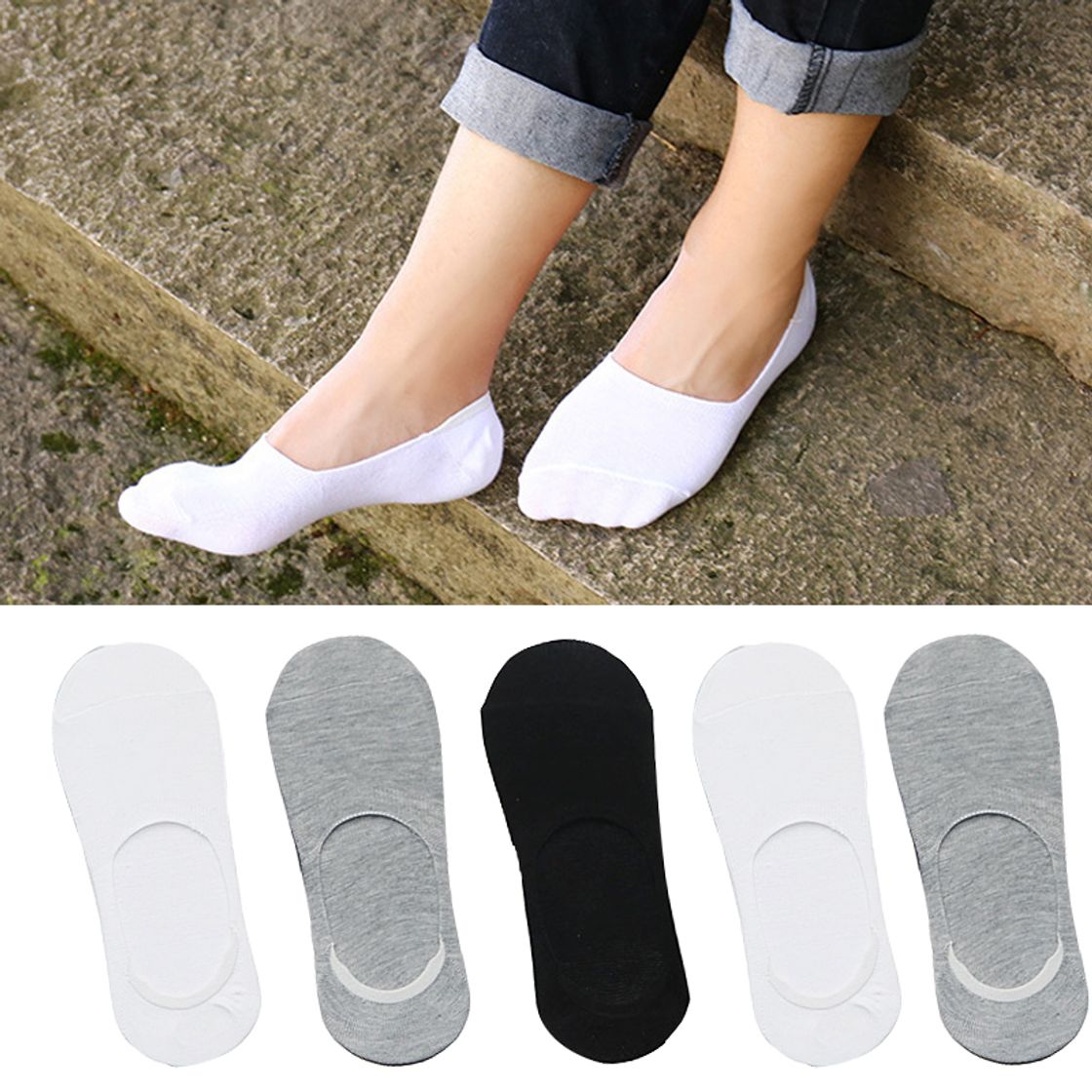 Fashion TBUSFDLJ 5 par de Calcetines Blancos del Tobillo Calcetines Cortos Mujeres de Malla Transpirable Estilo Delgado del Verano Calcetines de Corte bajo Sox Meias Feminino Chaussettes