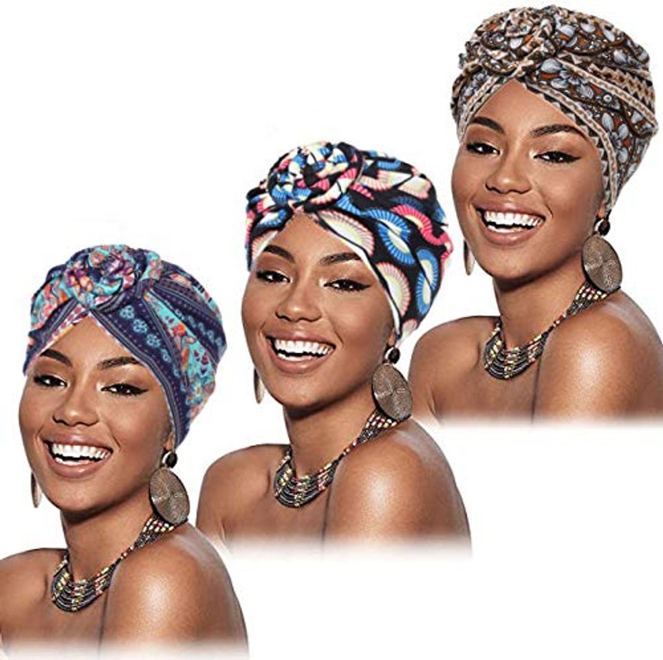 Moda Flrora Boho - Diadema de turbante africano con nudo preatado para cabeza