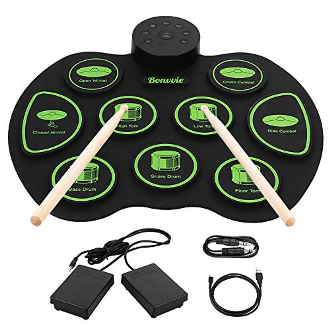 Social Batería Electrónica Portátil, Bonvvie Kit de Tambor Electrónica Enrollable con 9 Almohadillas