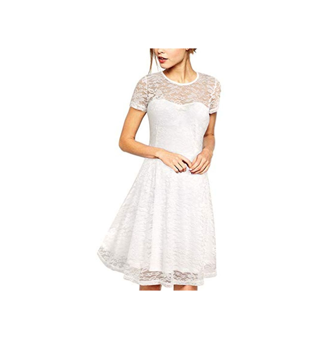 Social ZANZEA Mujer Vestidos de Fiesta Encaje Tallas Grandes Cuello Redondo Manga Corta
