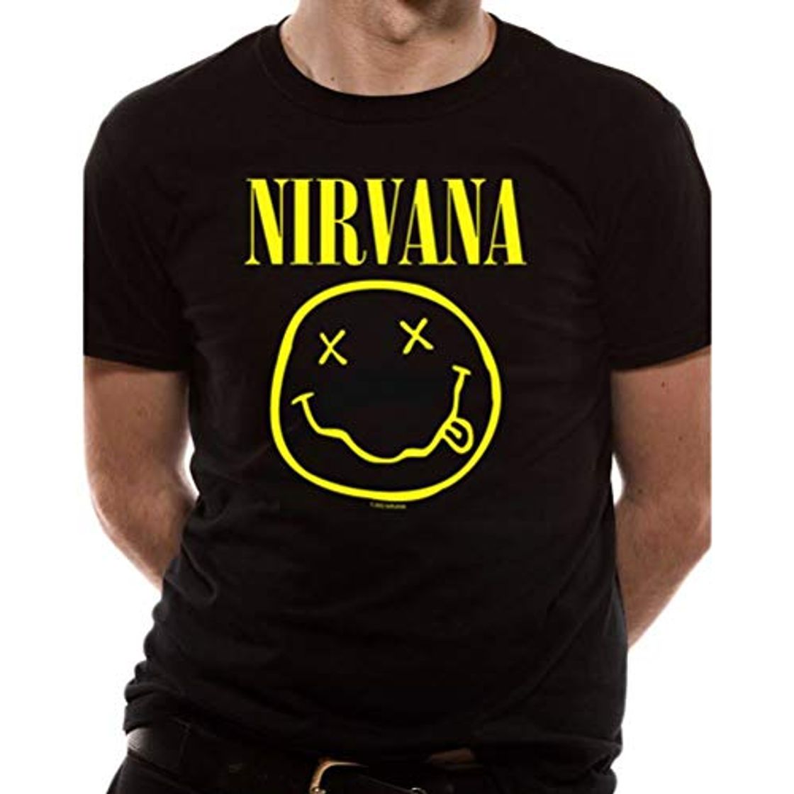 Moda I-D-C CID Nirvana-Smiley Camiseta, Negro