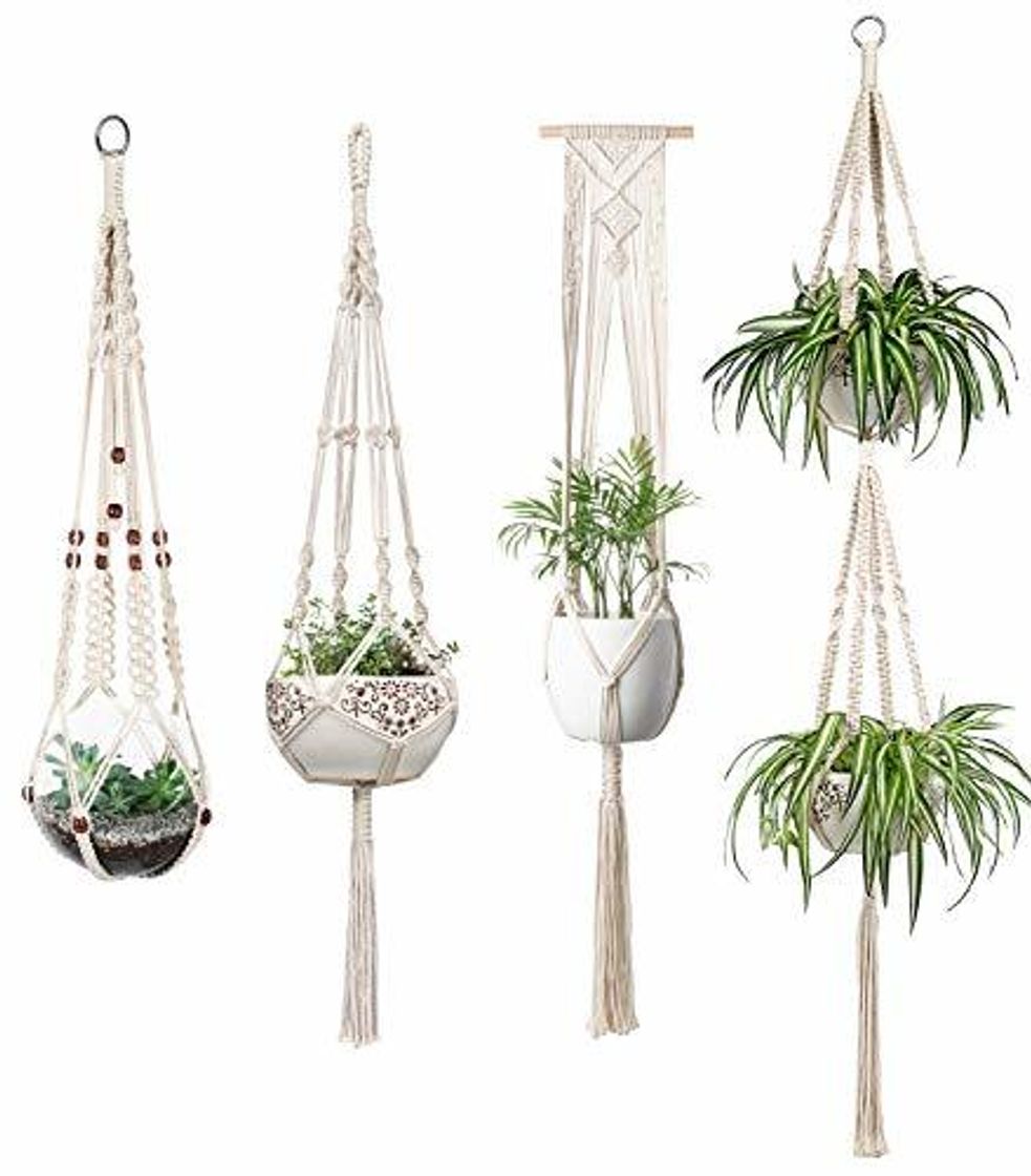 Mkouo Macramé Perchas de Plantas Set of 4 Jardinera para Colgar en