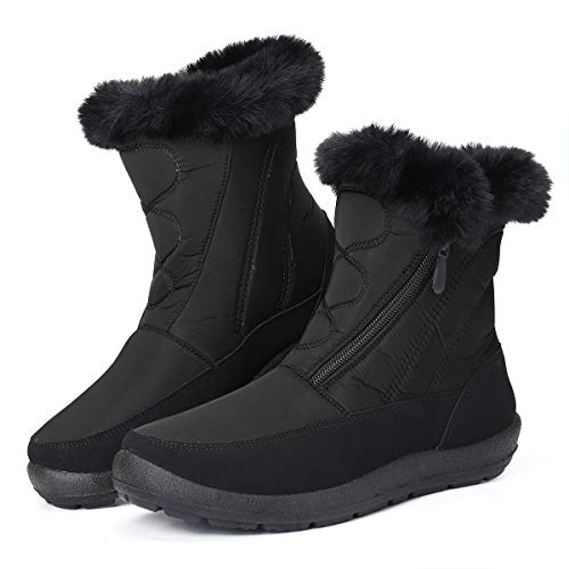 Moda gracosy Botas Nieve Mujer Piel Forrado Tela Sintética Invierno Cálidas Botas Antideslizante Peso Ligero Plano Media Pierna Zapatos