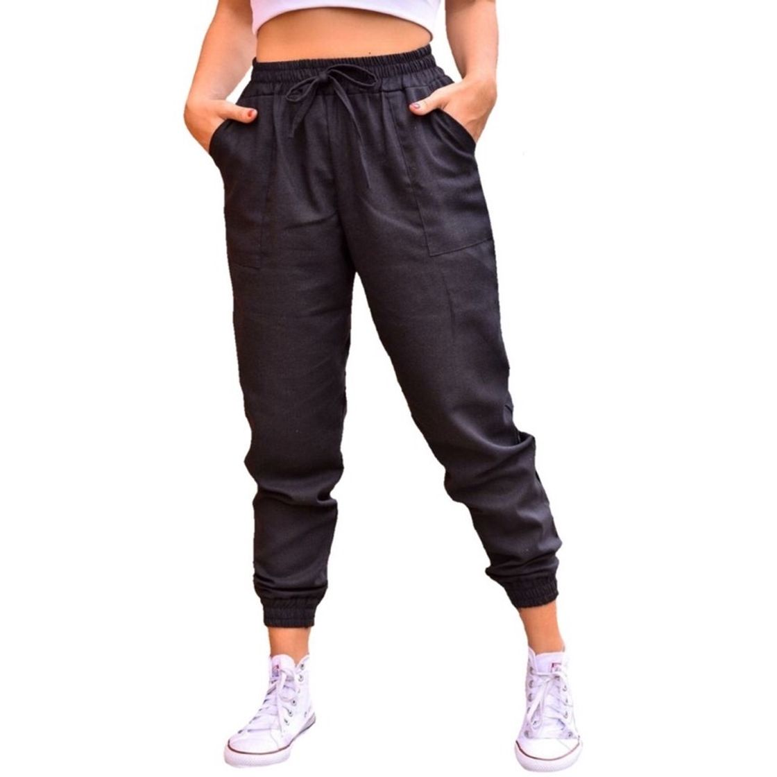 Moda Calça feminina linho Bomber jogger cintura alta 