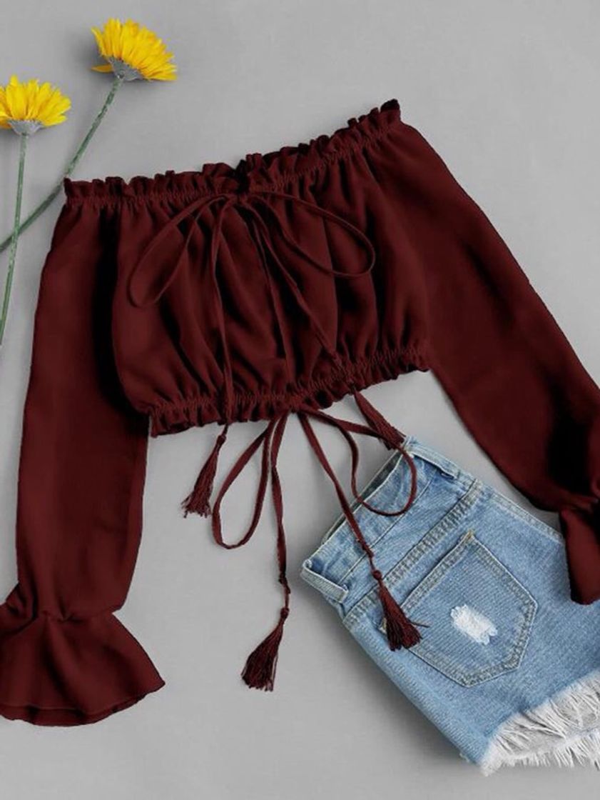 Fashion Cropped Ciganinha Bordô