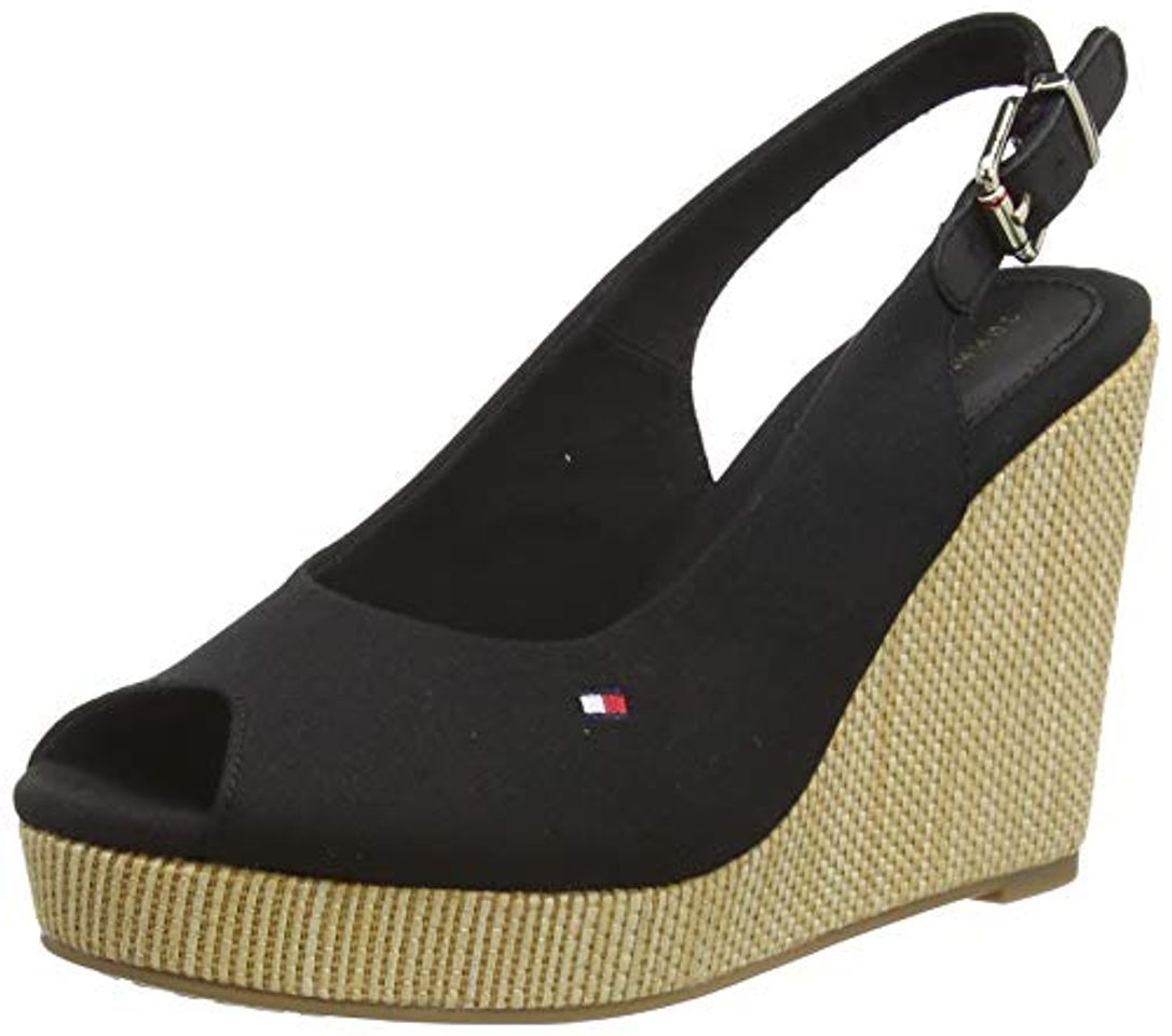 Moda Tommy Hilfiger Iconic Elena Sling Back Wedge, Sandalias con Punta Abierta Mujer,