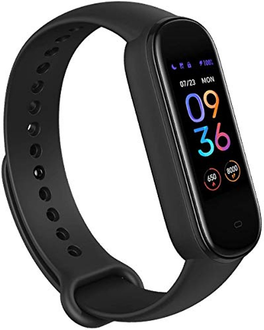 Producto Amazfit Banda 5 Rastreador de ejercicios con Alexa incorporada Duración de la batería de 15 días Oxigeno en sangre Ritmo cardiaco Monitoreo del sueño Seguimiento de la salud de la mujer Pantalla