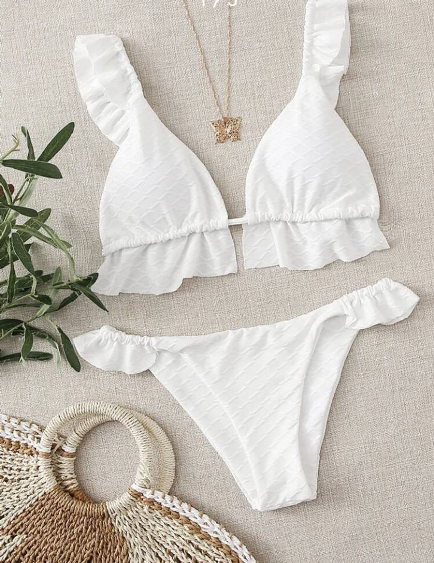 Fashion Branco Plissado Simples Sexy Conjunto De Biquíni