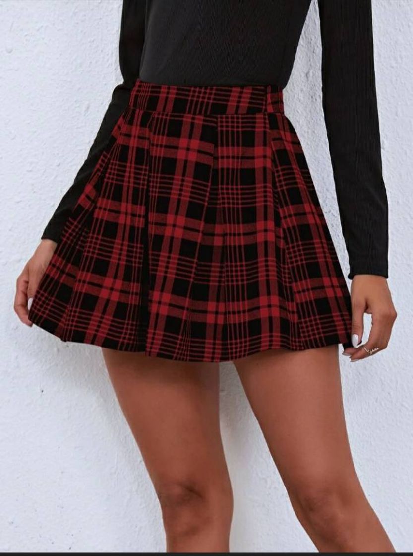 Social Zíper xadrez formal saia 