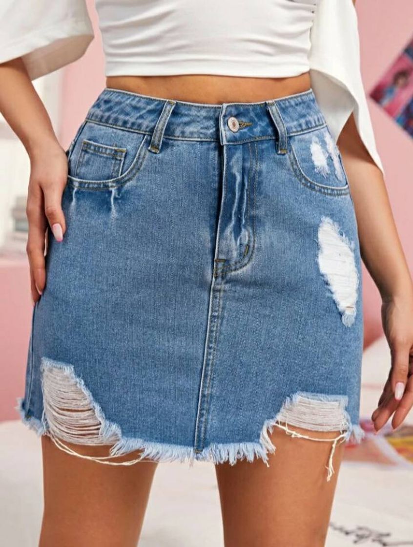 Social Lavagem média zíper simples ocasional saia jeans