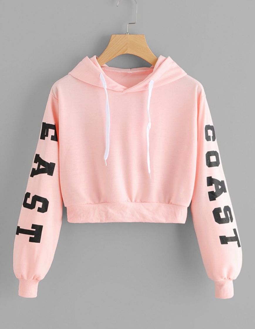 Social East Coast Graphic Cropped Drawstring Hoodie 