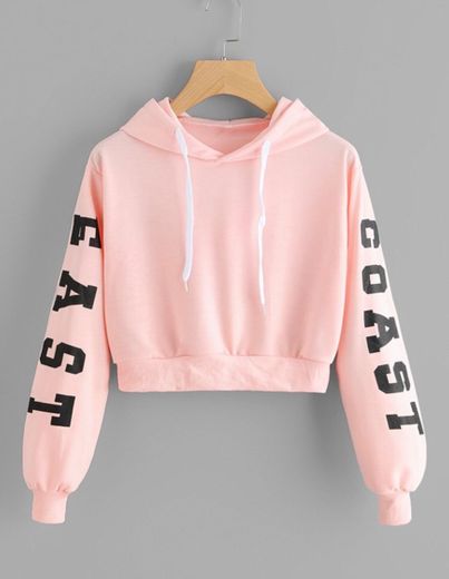 East Coast Graphic Cropped Drawstring Hoodie 