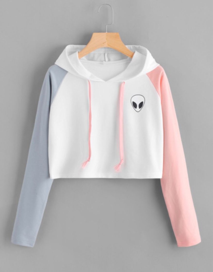 Social Alien Print Contrast Sleeve Hoodie 
