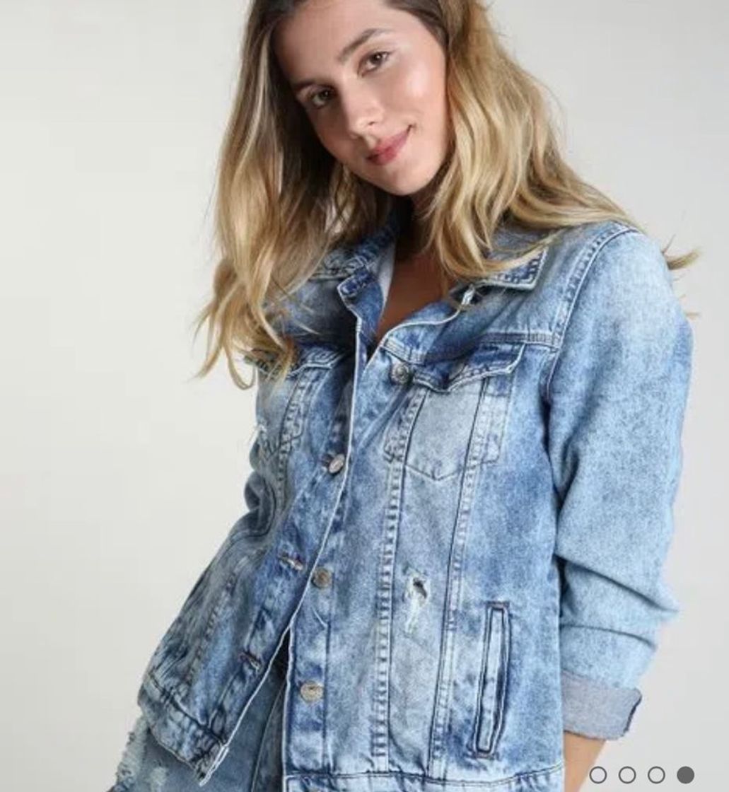 Social Jaqueta Jeans Feminina com Rasgos Azul Médio