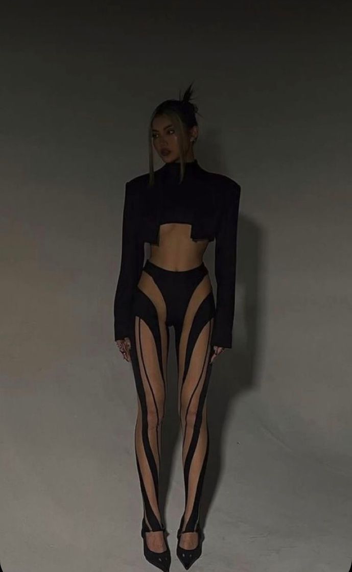 Moda mugler sheer spiral leggings 