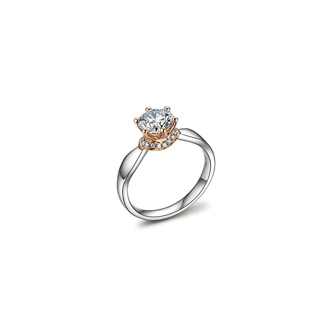 Social Anyeda Mujer Anillo de Compromiso 18K Gold Seis Garra Diamante Plata Anillo Oro 24K Tamaño 15