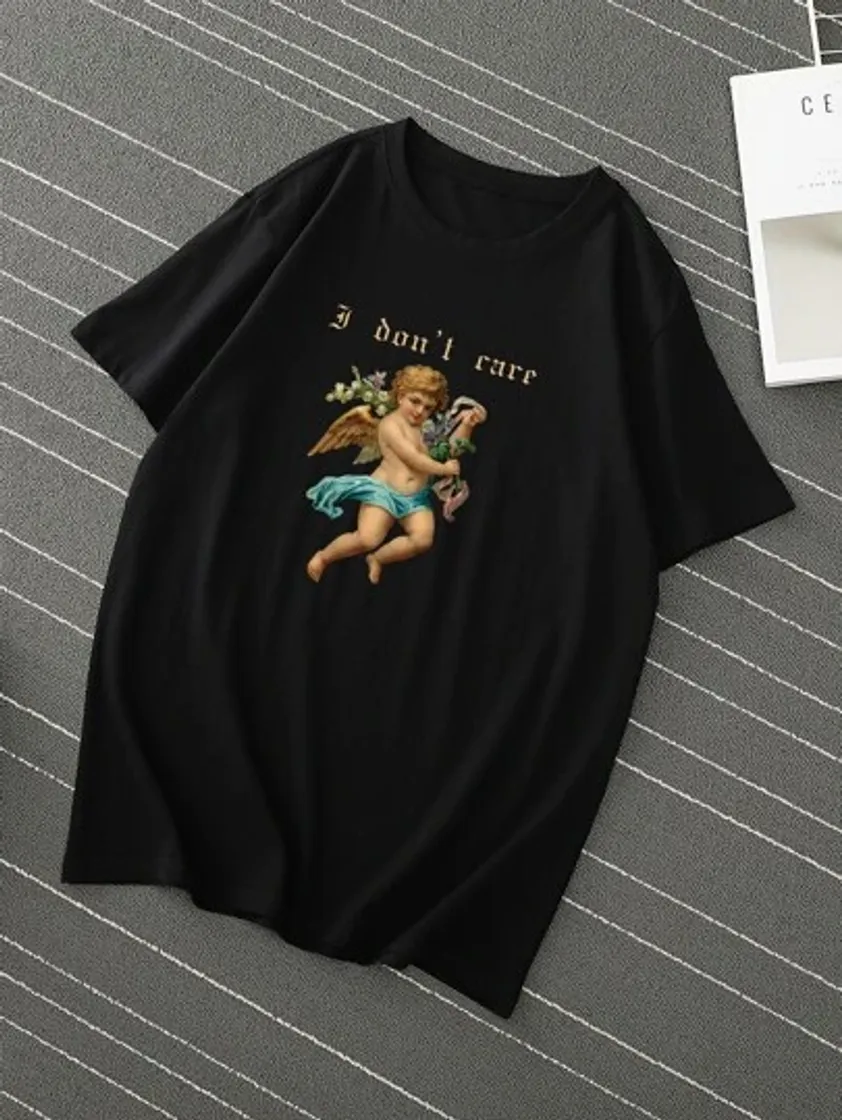 Fashion Camiseta angel and slogan graphic tee R$73,90