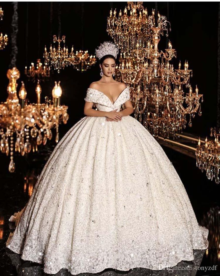 Social Vestido de novia de gasa de encaje de tul de novia vestido de la llegada de cuello alto de bola del vestido de boda de los vestidos de la princesa de la borla de las mangas del traje brillante Mariee