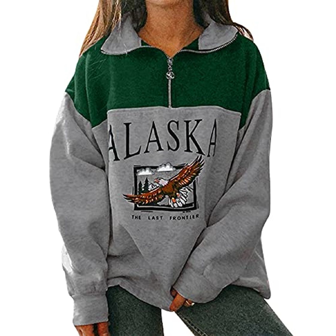 Fashion RITOSTA Sudadera Unisex Alaska Letra Estampado Águila Gráfico Suelta para Hombre y