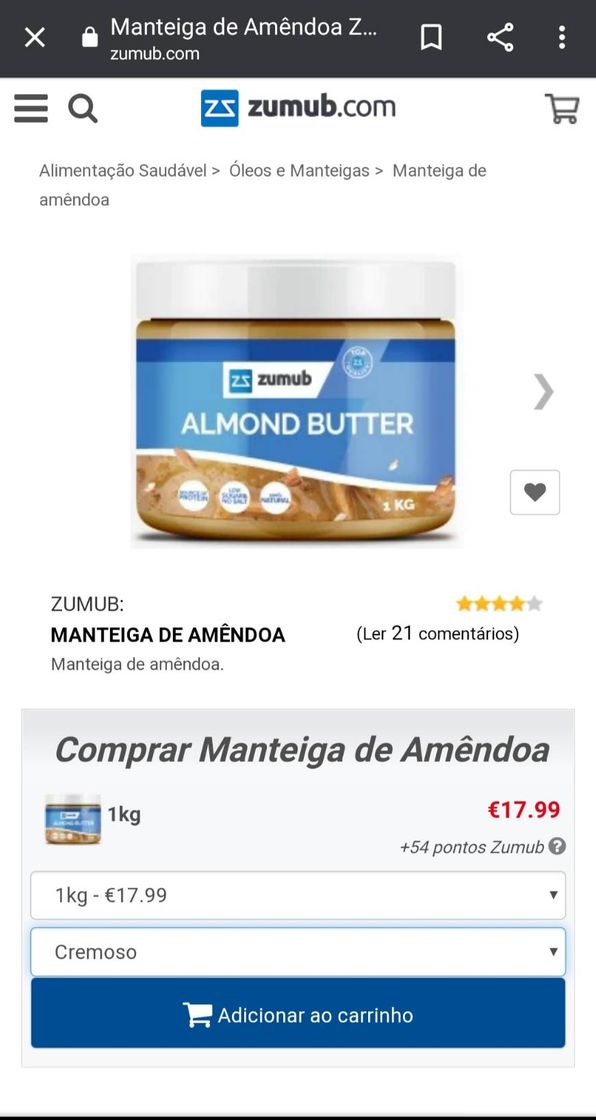 Product Manteiga de Amêndoa Zumub na Zumub