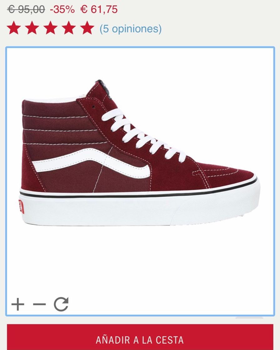 Fashion Vans altas granates con plataforma