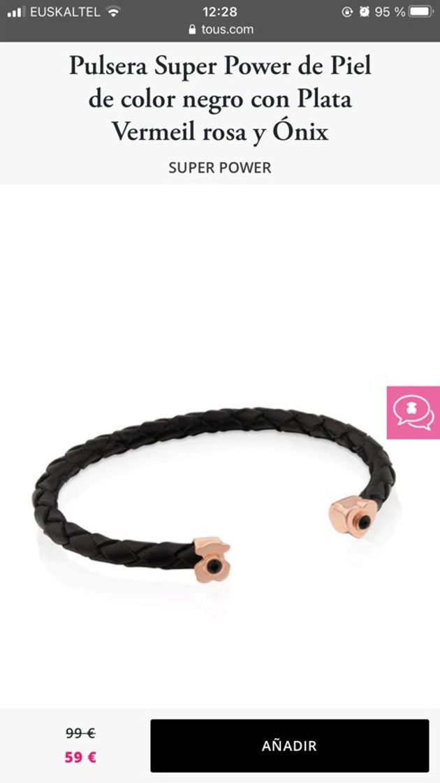 Fashion Pulsera Super Power de Piel de color negro con Plata Vermeil rosa ...