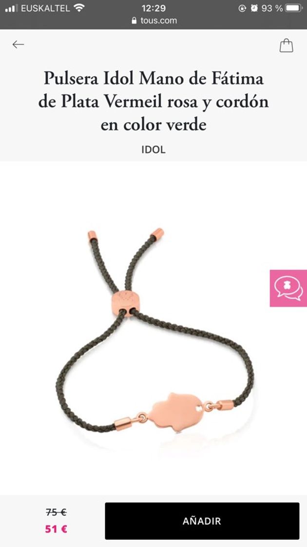 Fashion Pulsera Idol Mano de Fátima de Plata Vermeil rosa y cordón en ...