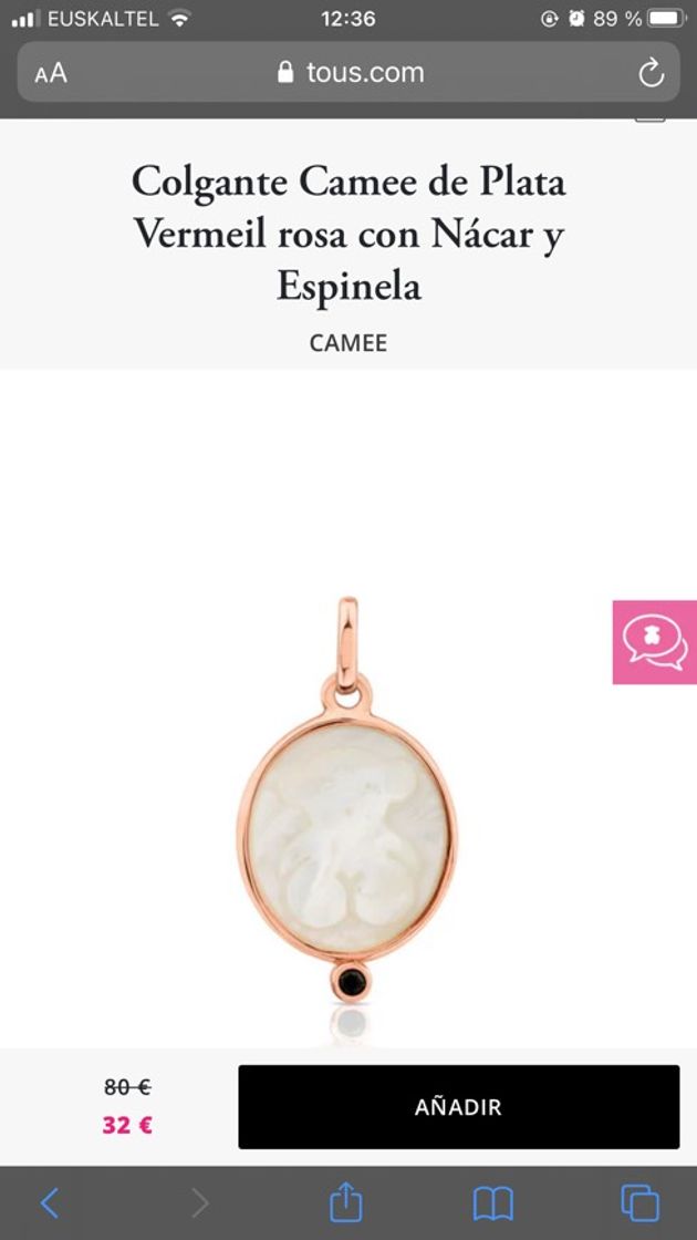 Fashion Colgante Camee de Plata Vermeil rosa con Nácar y Espinela | TOUS