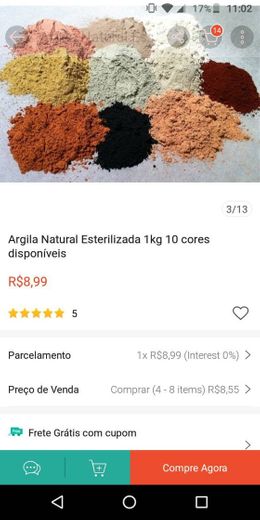 Argila natural esterelizada 1kg diversas cores