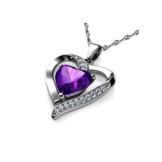 DEPHINI - Collar de corazón morado - Plata de ley 925 -